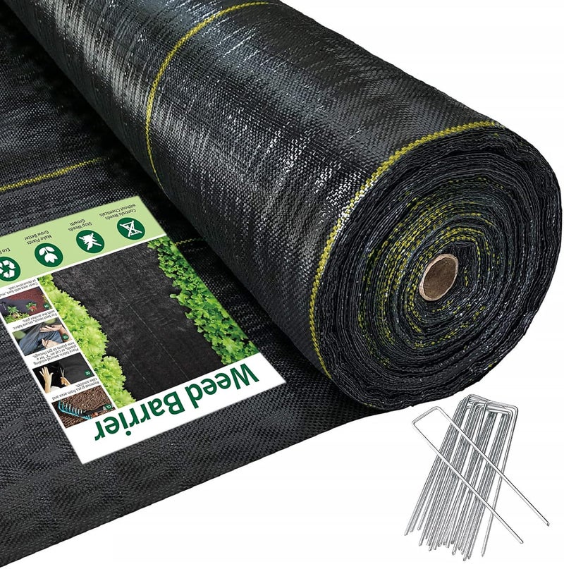 Sunocity Store 4ft x100ft Black Weed Barrier Landscape Premium Fabric-Heavy Duty Woven Ground Cloth with Superior Permeability Weed Control Convenient Design - Image 1